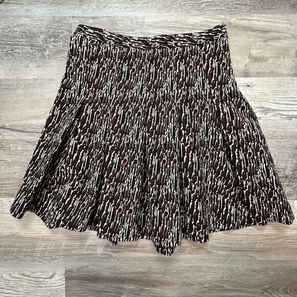 Diane von Furstenberg Abstract Pleated Skirt Brown White Size 6 A-Line - Picture 5 of 6